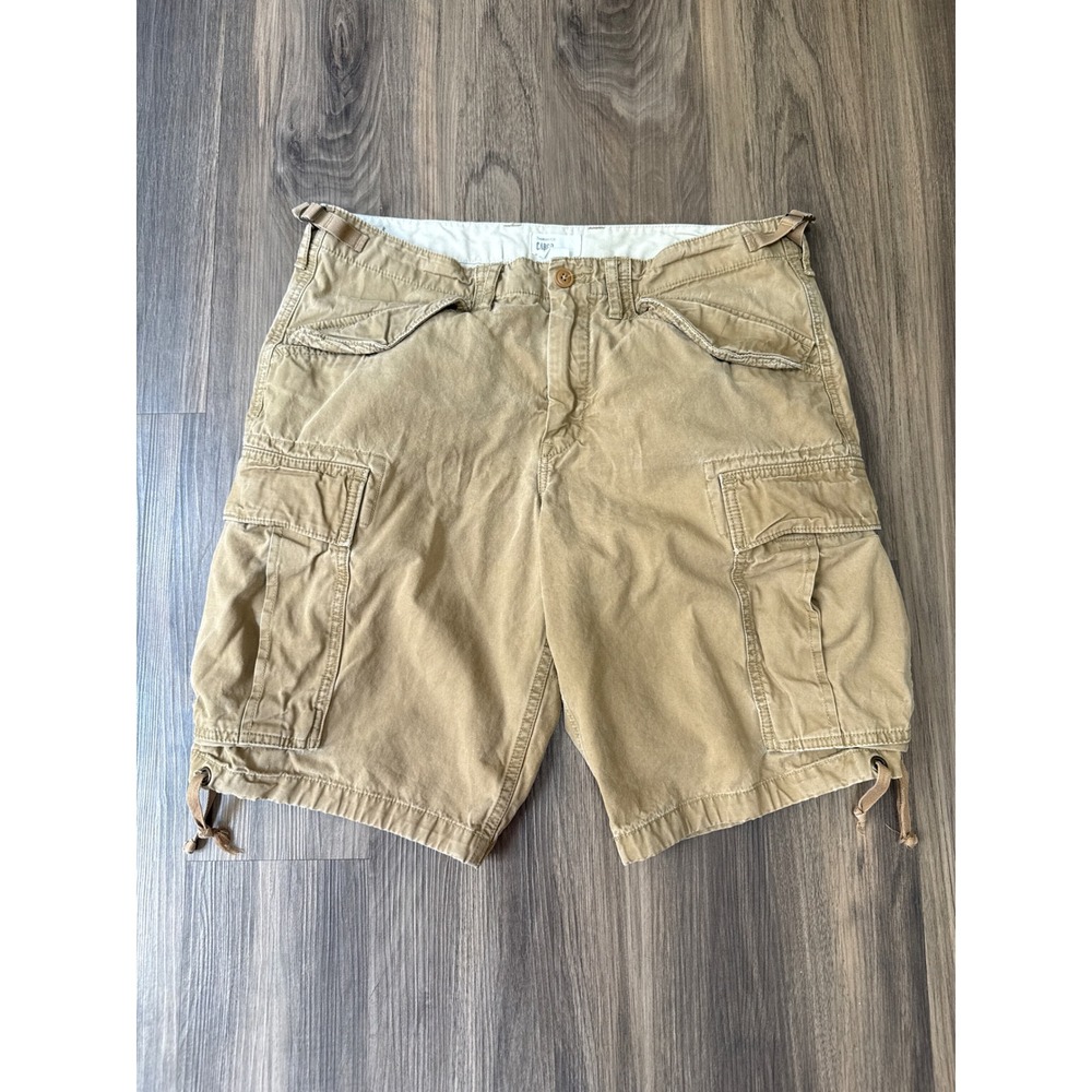 Gap Khakis Cargo Shorts Mens 34 Tan Cotton Multi Pocket Adjustable Drawstring